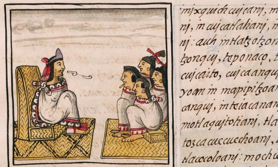 drawing of an aztec speaking to others