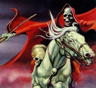 The grim reaper riding a white horse