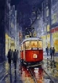 Painting of a streetcar in prague